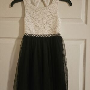 Elegant Black and White Lace Kids Dress